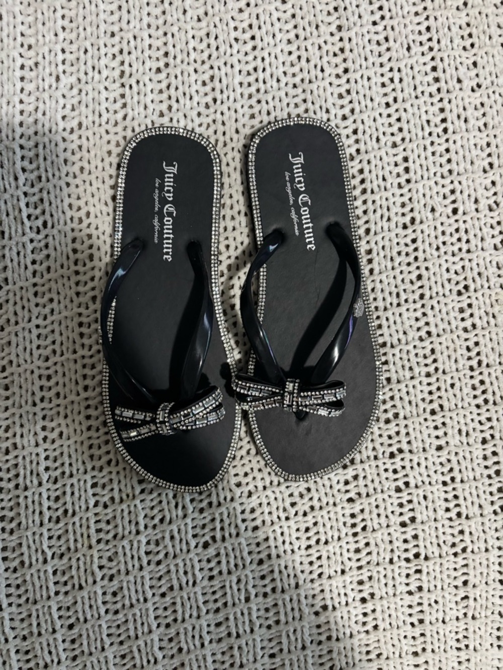 Juicy Couture Black Rhinestone Bow Sandals